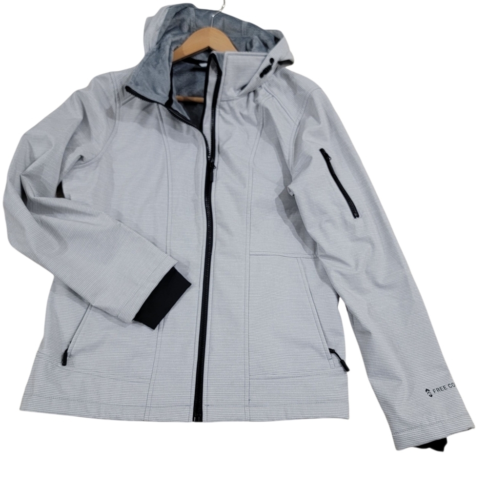 Free Country Women's Light Gray Jacket Size Large Fleece Lined Coat With Hood